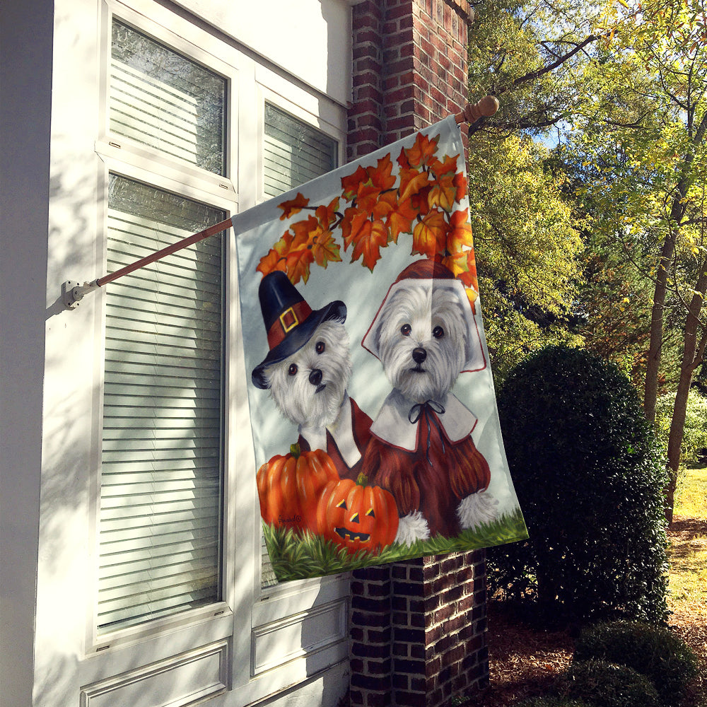 Westie Thanksgiving Pilgrims Flag Canvas House Size PPP3235CHF